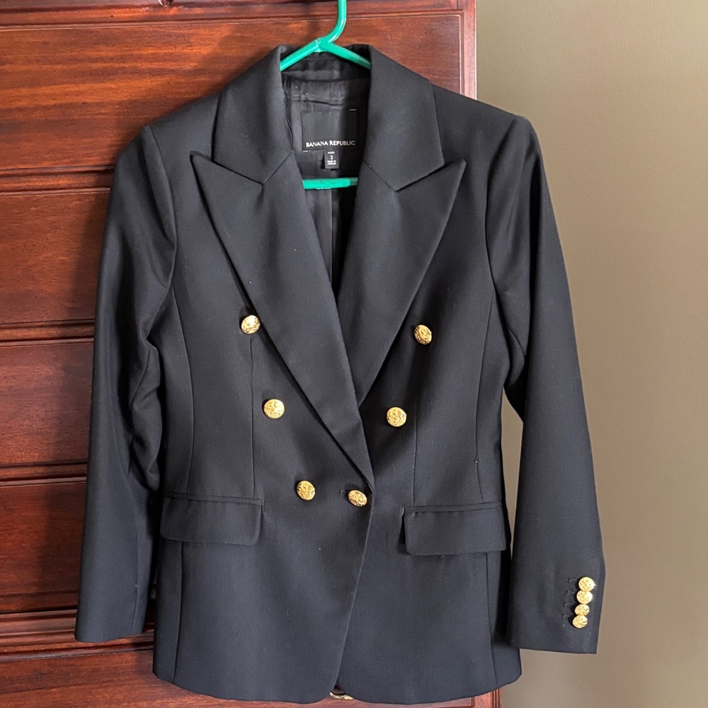 Banana Republic Black Double-Breasted Blazer with Gold Buttons